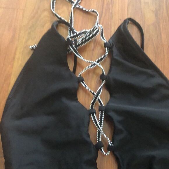 Vintage high cut 80s one piece bathing suit black M - Picture 5 of 5